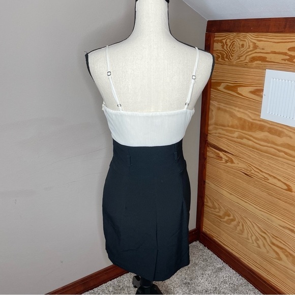 Aqua Black White Spaghetti Strap Ruffle Top Mini Dress Small NWT - Picture 3 of 10